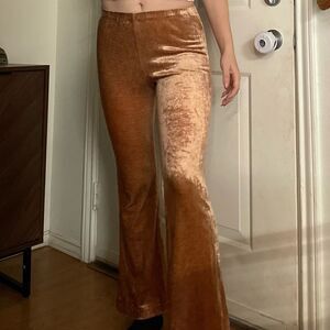 Vintage 70s Velour Flare Pants Size Small Caramel